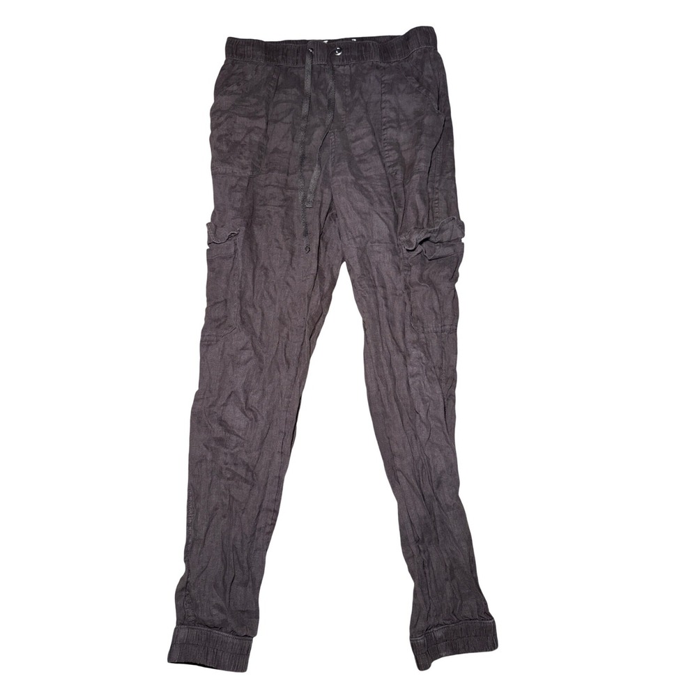 Nicole Miller Linen Blend Cargo Jogger Pants Elastic Waist Utility 28x28 Comfort